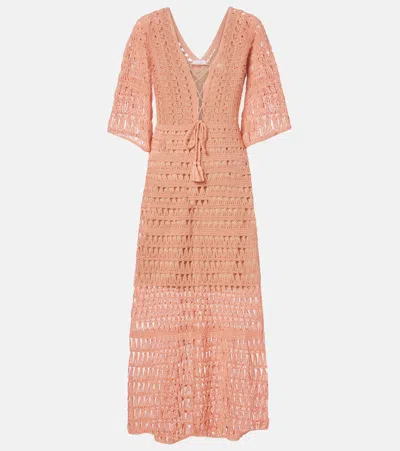 Anna Kosturova Crochet Cotton Midi Dress In Pink