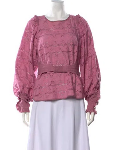 Pre-owned Anna Mason Lace Pattern Crew Neck Blouse In Pink