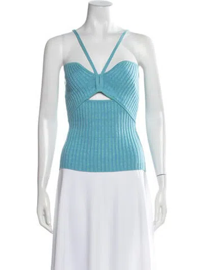 Pre-owned Anna Quan Asymmetrical Sleeveless Crop Top In Blue