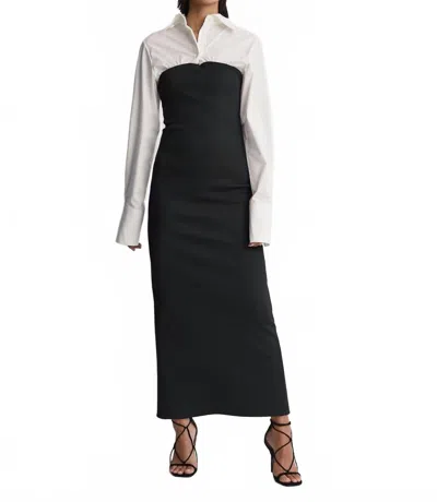 Anna Quan Austen Hybrid Shirt Jersey Maxi Dress In Swan Ebony In Multi