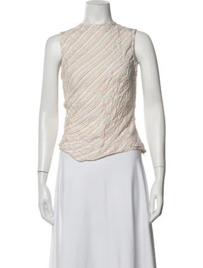 Pre-owned Anna Quan Striped Mock Neck Top In Neutrals
