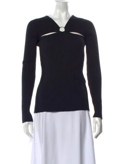 Pre-owned Anna Quan V-neck Long Sleeve Top In Black