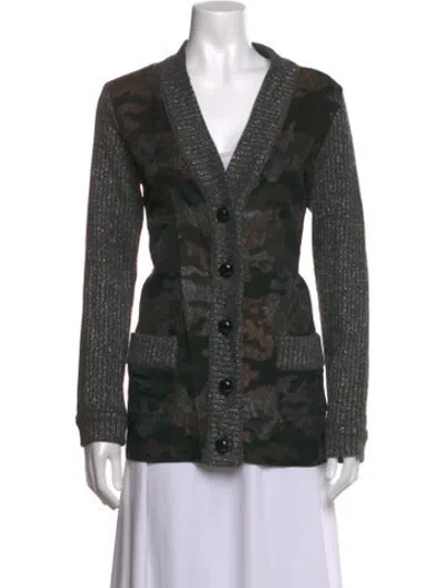 Pre-owned Anna Sui Camouflage Print V-neck Sweater In Green