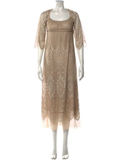 Pre-owned Anna Sui Lace Pattern Midi Length Dress In Neutrals