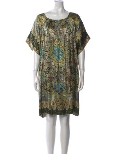 Pre-owned Anna Sui Paisley Print Mini Dress In Green/metallic