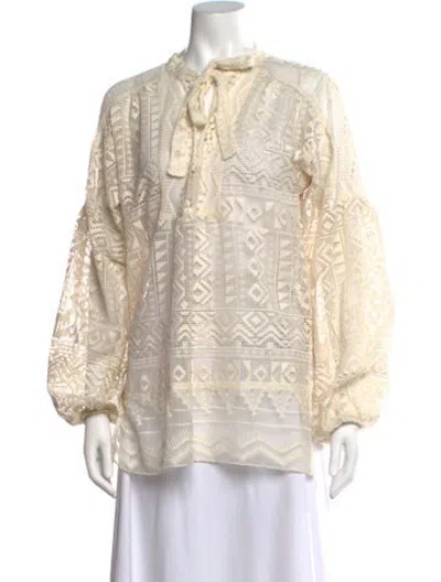 Pre-owned Anna Sui Patterned Tie Neck Blouse In Neutrals