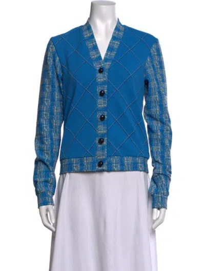 Pre-owned Anna Sui Plaid Print V-neck Sweater In Blue