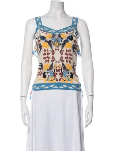 Pre-owned Anna Sui Silk Floral Print Top In Black/white