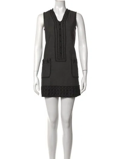 Pre-owned Anna Sui V-neck Mini Dress In Grey/red