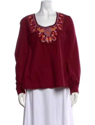 Pre-owned Anna Sui Wool Floral Print Top In Burgundy