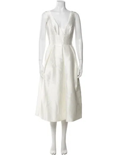 Pre-owned Anne Barge V-neck Midi Length Dress In Neutrals