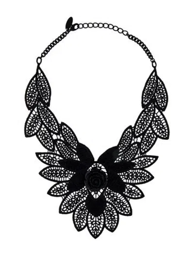 Pre-owned Anne Fontaine Ballad Collar Black Crochet Lace Floral Collar Necklace, 18" In Multicolor