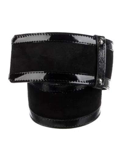 Pre-owned Anne Fontaine Wide Leather Waist Belt In Black