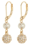 Anne Klein Imitation Pearl & Crystal Ball Drop Earrings In Pearl/ Crystal/ Gold