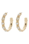 Anne Klein Imitation Pearl & Crystal Hoop Earrings In Pearl/ Crystal/ Gold