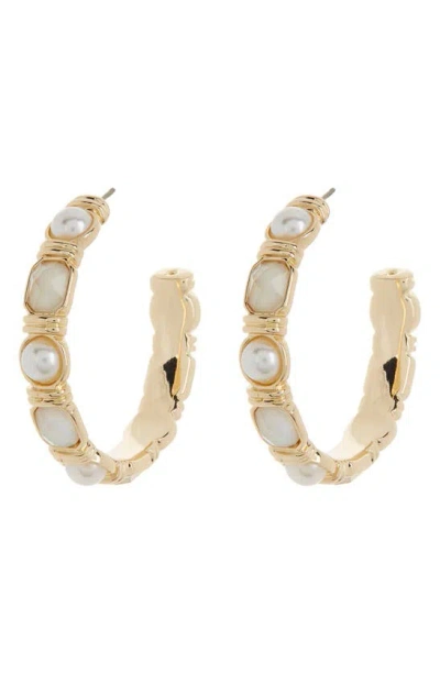 Anne Klein Imitation Pearl & Crystal Hoop Earrings In Gold