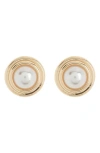 Anne Klein Imitation Pearl Button Stud Earrings In Gold/ White Pearl
