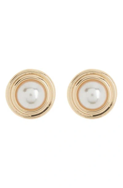 Anne Klein Imitation Pearl Button Stud Earrings In Gold