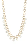 Anne Klein Imitation Pearl Chain Necklace In Gold/ White Pearl