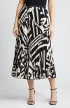 Anne Klein Pleated Abstract Print Skirt In Anne Black/ Anne Whit