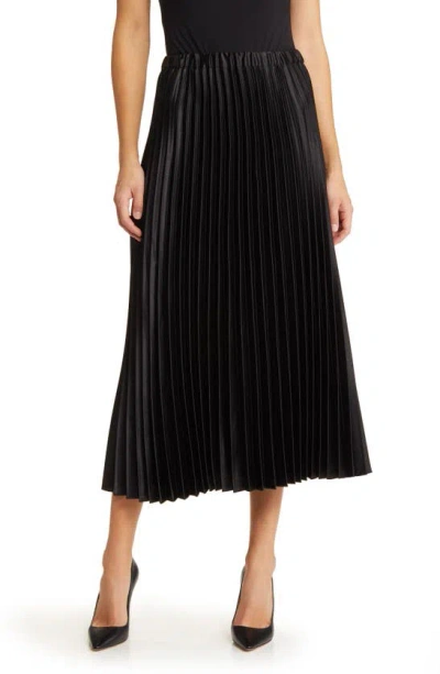 Anne Klein Pleated Satin Midi Skirt In Anne Black