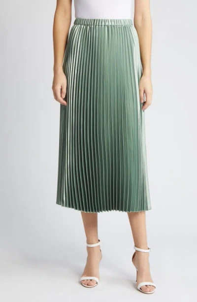 Anne Klein Pleated Satin Midi Skirt In Green