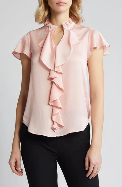 Anne Klein Ruffle Flutter Sleeve Top In Cherry Blossom