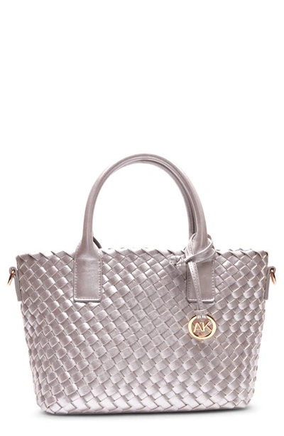 Anne Klein Small Woven Tote In Silver