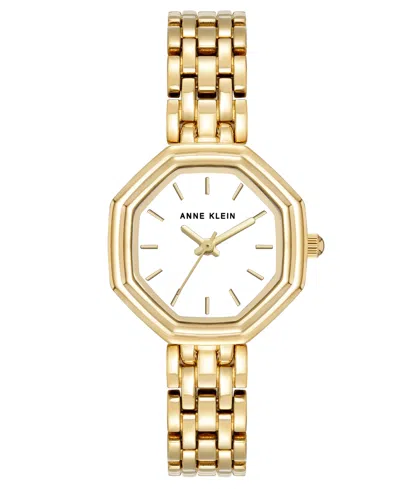 Anne Klein Women's Quartz Hexagonal Imitation Pearl Dial Gold-tone Alloy Metal Bracelet Watch 35mm In Pink