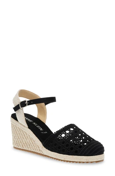 Anne Klein Zeena Wedge In Black Woven