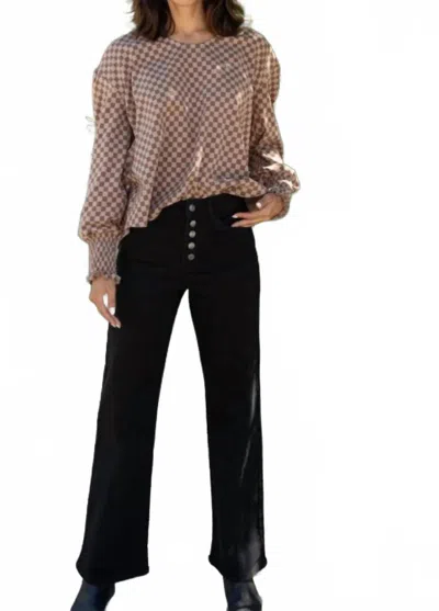 Anniewear High Rise Stretch 5 Button Wide Leg Crop Jeans In Black