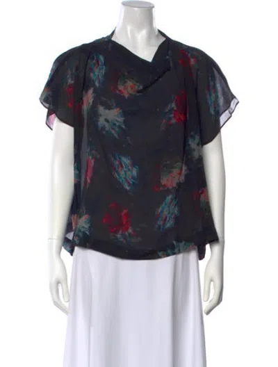 Pre-owned Anntian Printed V-neck Top In Blue