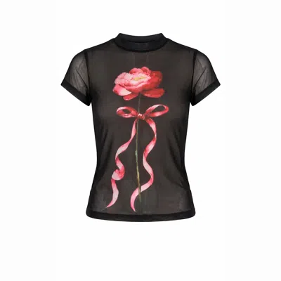 Another Girl Women's Black Digital Rose Mesh Flower Top