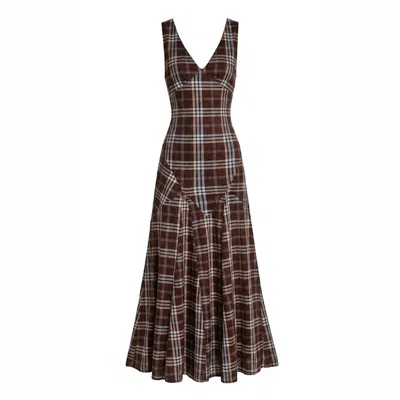 Another Girl Women's Brown & Blue Godet Check Print Maxi Dress