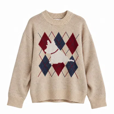 Another Girl Women's Cream Westie Dog Argyle Knit Jumper In Neutral