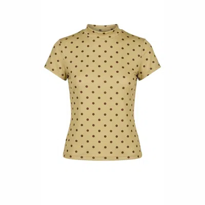Another Girl Women's Green Olive & Brown Polka Dot Mesh Top In Nude