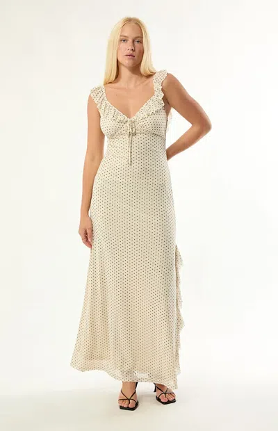 Another Girl Women's Polka Dot Asymmetric Ruffle Maxi Dress In Cream In Gray