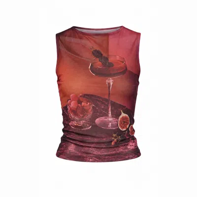 Another Girl Women's Red Raspberry Bramble Print Mesh Top In Brown