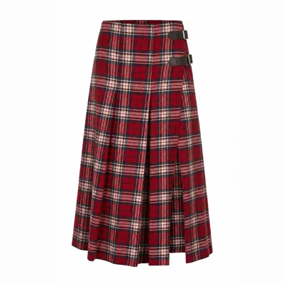 Another Girl Women's Red Tartan Buckle Detail Kilt Midi Skirt