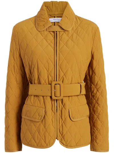 Another Tomorrow Diamond-quilted Belted Puffer Jacket In Gelb