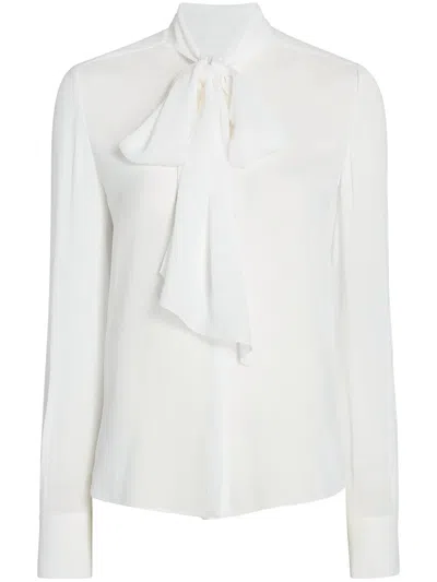 Another Tomorrow Enka®-blend Tie-neck Blouse In White
