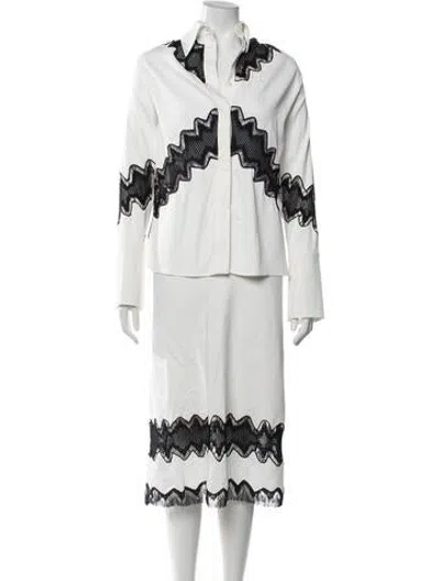 Pre-owned Another Tomorrow Lace Pattern Lace Trim Embellishment Skirt Set W/ Tags In White