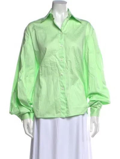 Pre-owned Anouki Long Sleeve Button-up Top In Green
