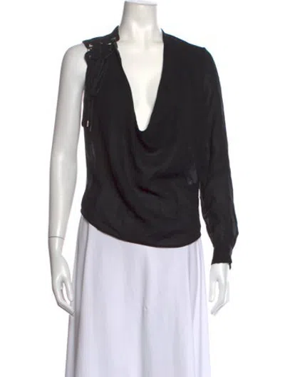 Pre-owned Anthony Vaccarello V-neck Long Sleeve Blouse In Black