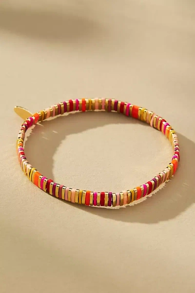 Anthropologie Colorful Beaded Chicklet Bracelet In Orange