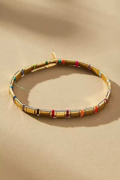 Anthropologie Colorful Beaded Chicklet Bracelet In Gold