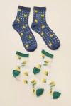 Anthropologie Set Of Two Sheer Socks In Blue
