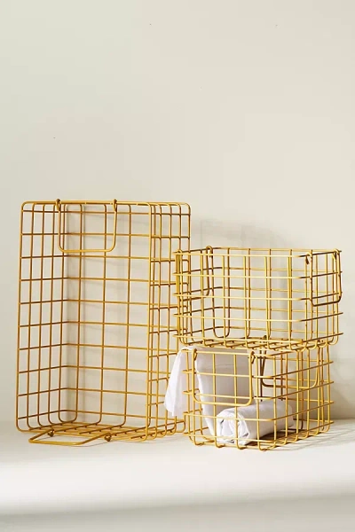 Anthropologie Wire Basket Crates, Set Of 3 In Yellow