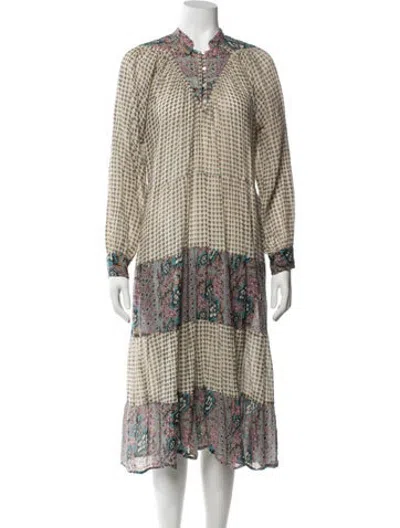 Pre-owned Antik Batik Floral Print Midi Length Dress In Metallic/neutrals