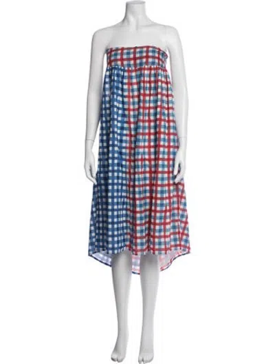 Pre-owned Antik Batik Plaid Print Midi Length Dress In Blue